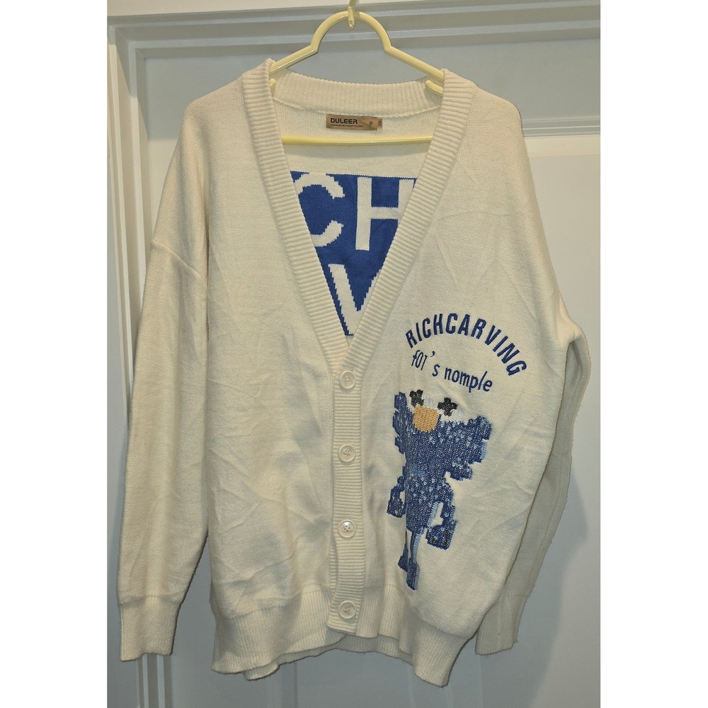 Duleer Richcarving Monster Graphic cartoon Cardigan new china Cream Blue 2XL